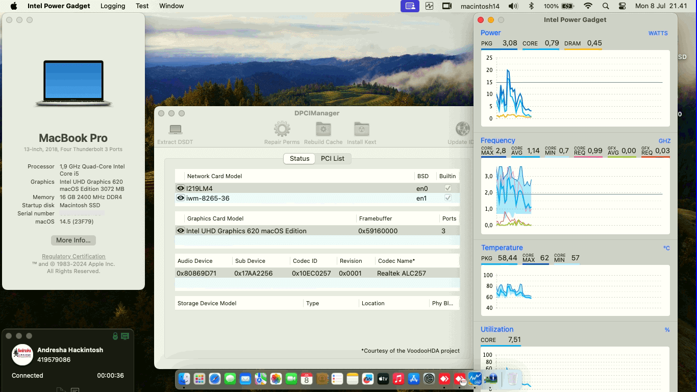 Success Hackintosh macOS Sonoma 14.5 Build 23F79 in Lenovo Thinkpad X280